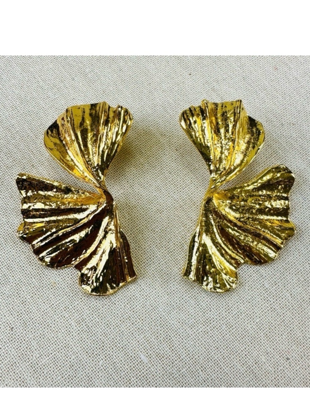 Statement Gold Ginkgo Leaf Earrings Hammered Chunky Leaf Drop Earrings Jewelry
